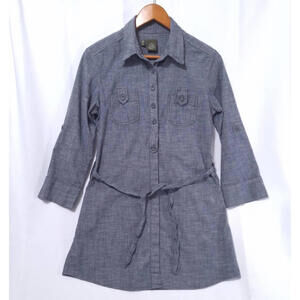 Anthropologie Fei Shirt Dress Womens Size S Tunic Belted 3/4 Sleeves ‎ Blue Gray